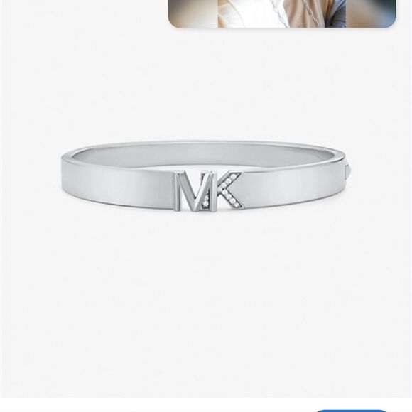 MICHAEL KORS Platinum-Plated Brass Pave' Logo Bangle - Picture 1 of 6